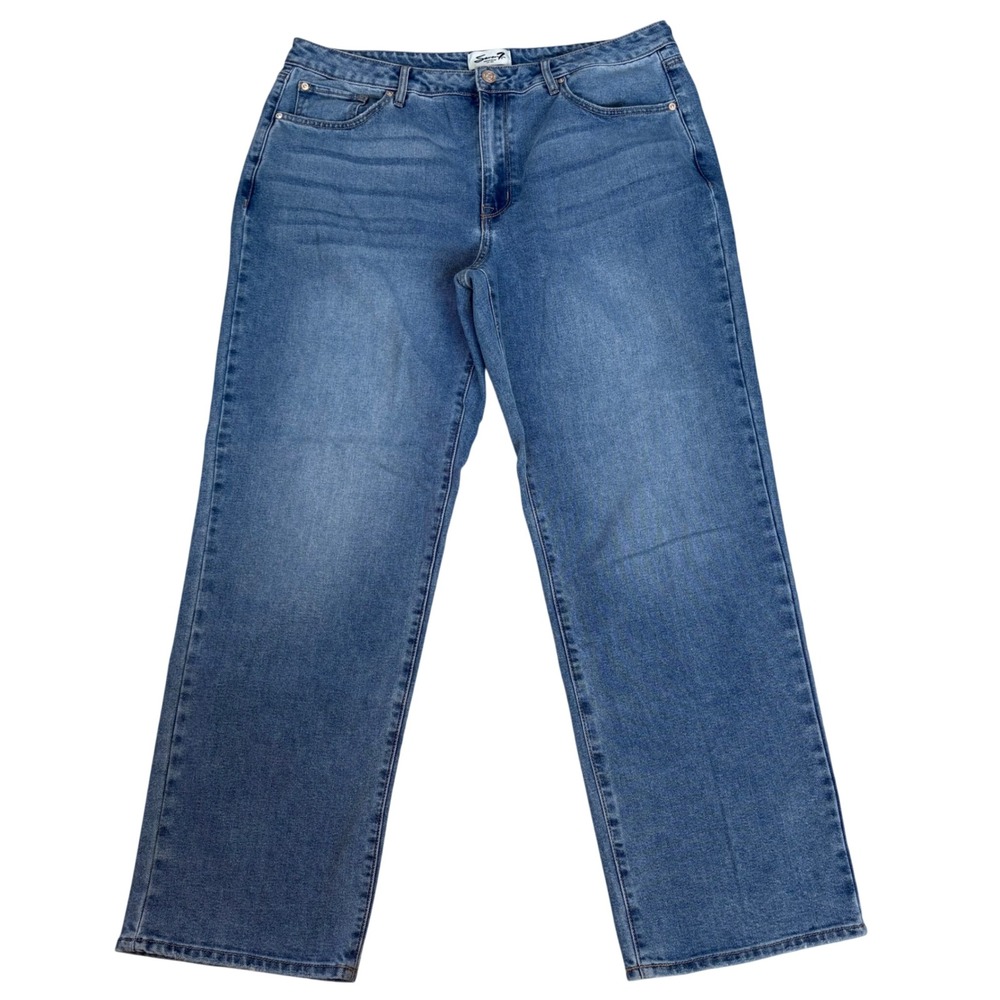 Seven7 Loose Straight Leg Denim Jeans Womens Size 14 Faded Relaxed Cotton Blue